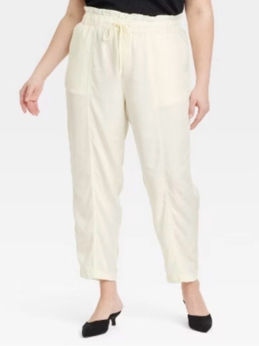 A New Day Women's High-Rise Tapered Ankle Pull-On Pants Cream Sz 2x